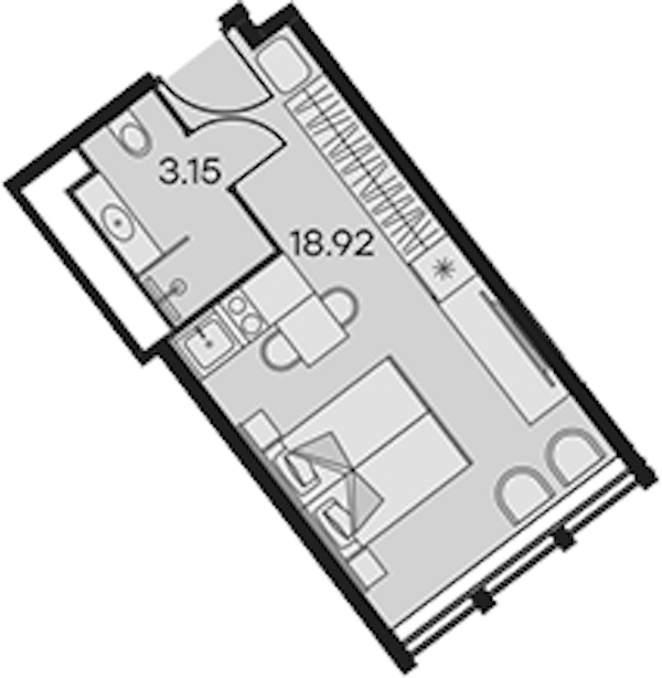 Квартира студия 22.07 м², 13/15 эт., Апарт-отель «Апарт-отель 25-7 Заневский»